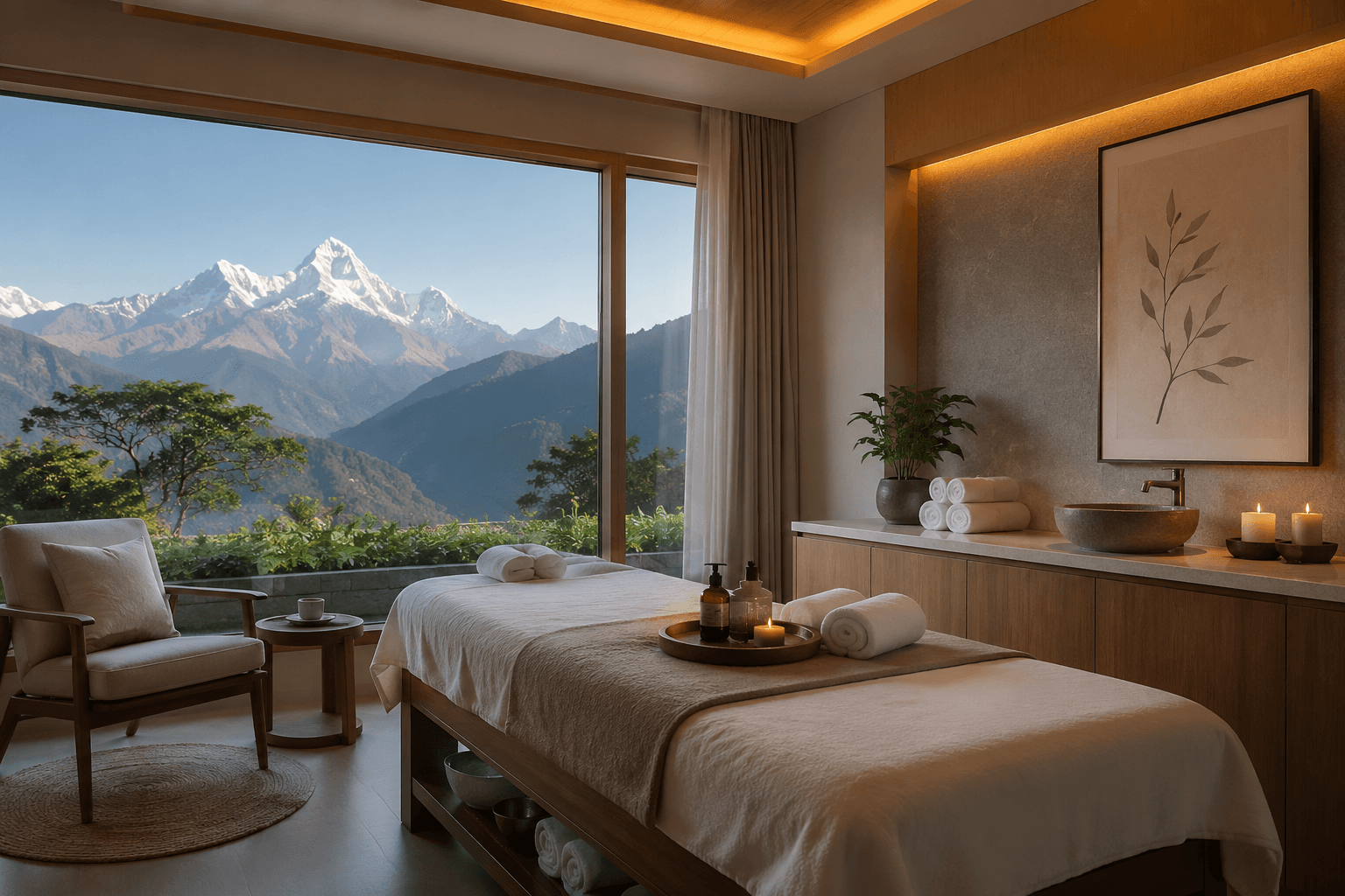 Wellness retreat treatment room in the Nepali hills