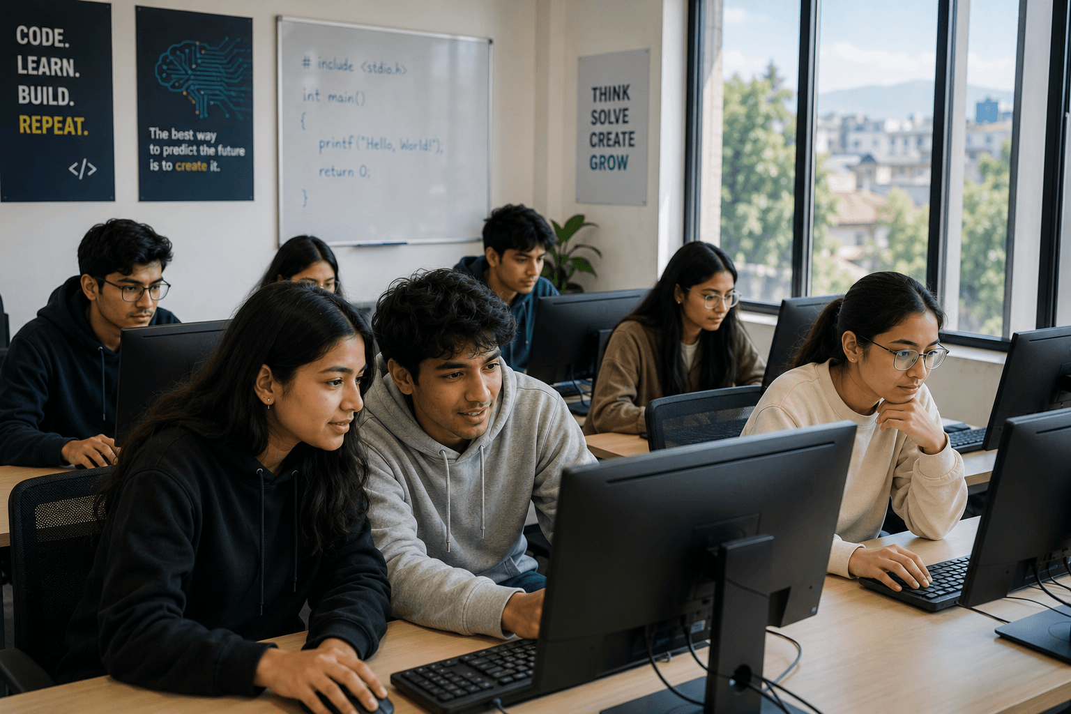 Students in a digital classroom in Nepal