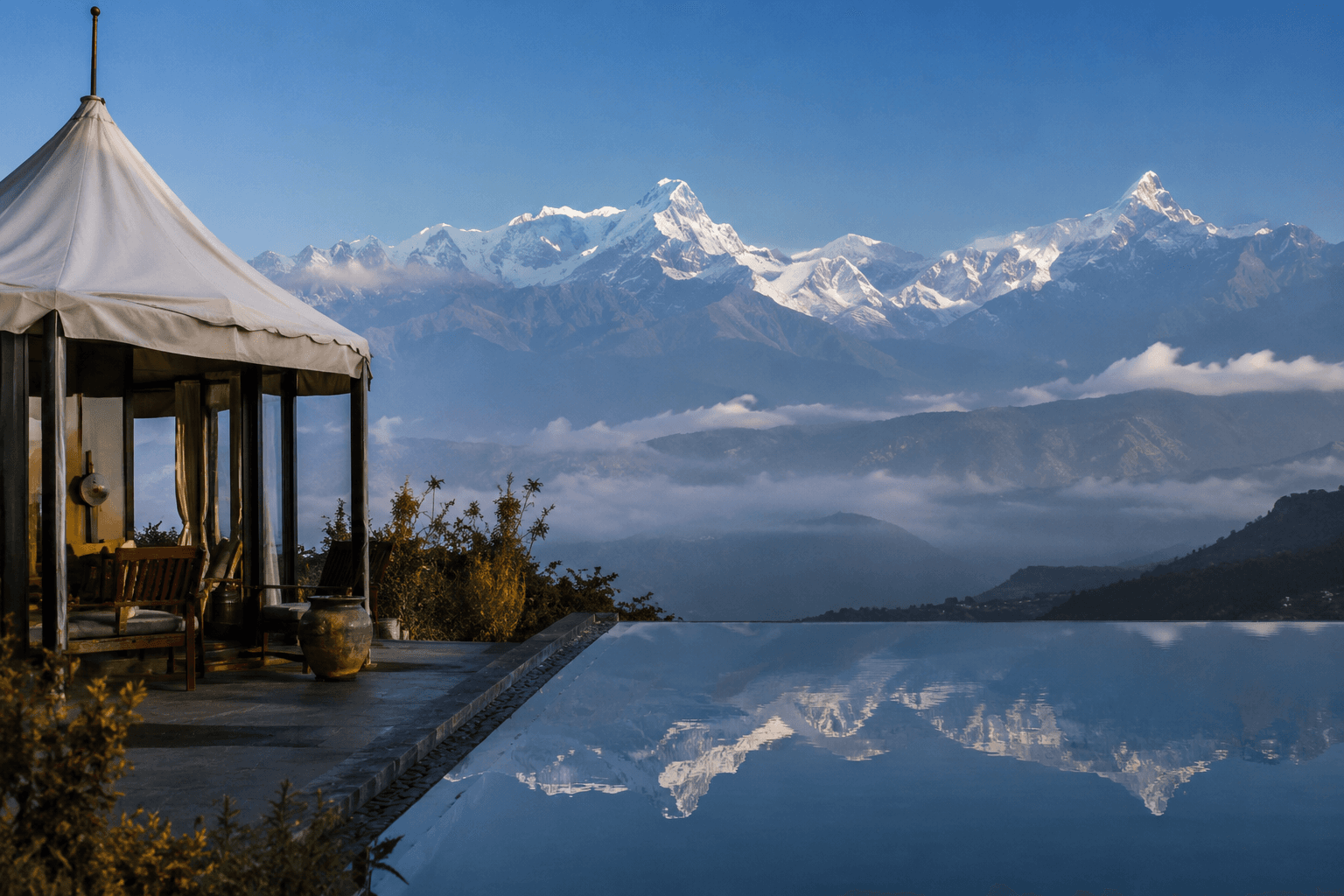 Boutique mountain resort overlooking the Annapurna range